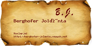 Berghofer Jolánta névjegykártya